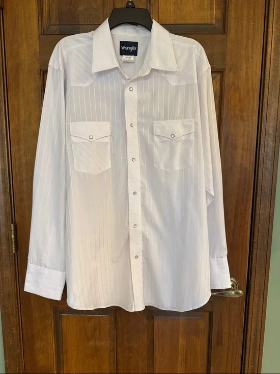 Wrangler White Pinstripe Western Snap-Front Shirt, XL - Picture 2 of 7